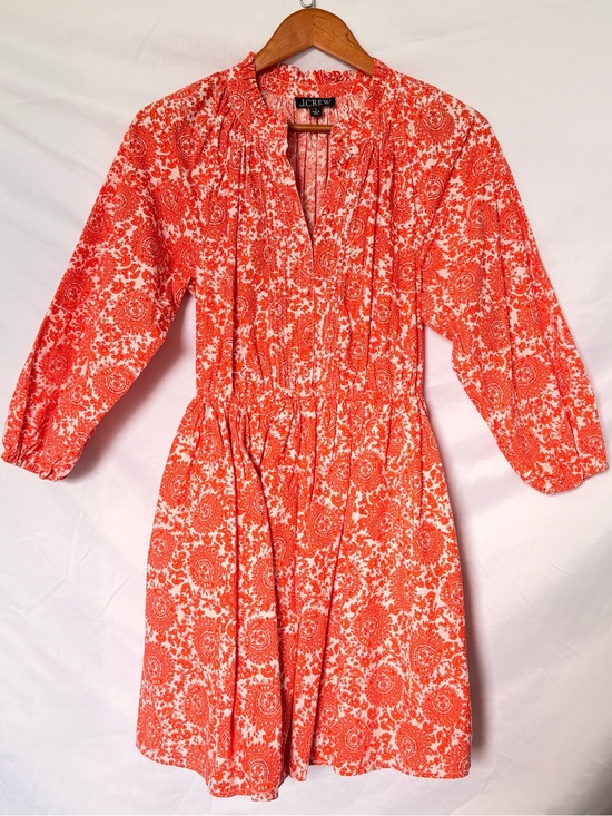 J. Crew Dresses & Skirts - New J Crew Orange White Floral Poplin 100% Cotton Ruffle Collar Small Mini Dress